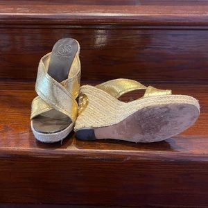 Tory Burch gold leather platform espadrilles